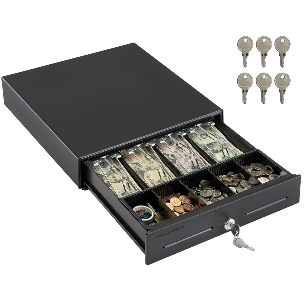 Durable 13″ Cash Register Drawer with 4 Bill 5 Coin Tray