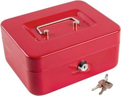 Lightweight Water-Resistant Cash Box with Key & Storage Tray – Compact Red