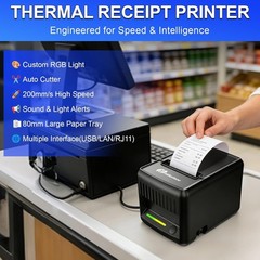 Wall-Mounted 80mm Thermal Receipt Printer with Smart RGB Alerts & Durability
