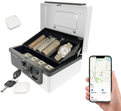 Cash Box with Lock and Tray, with Tracking & Dual Lock System,Money Box for Cash