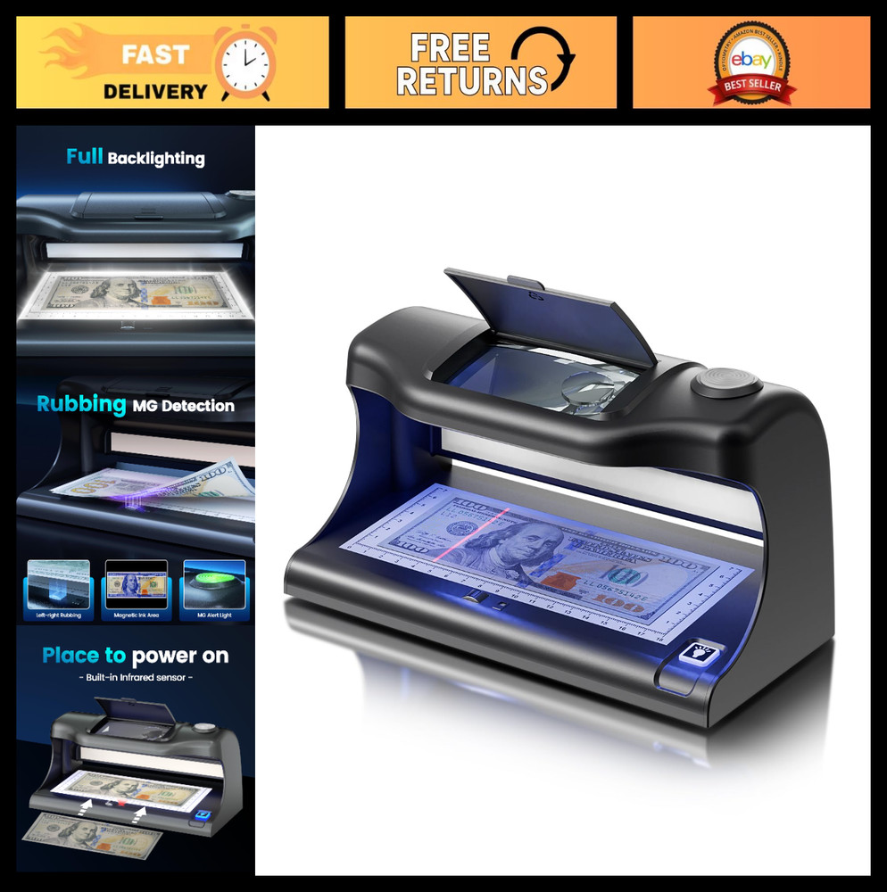 Counterfeit Bill Detector – Dual LED UV Light, 4 Security Tests, Money Checker f