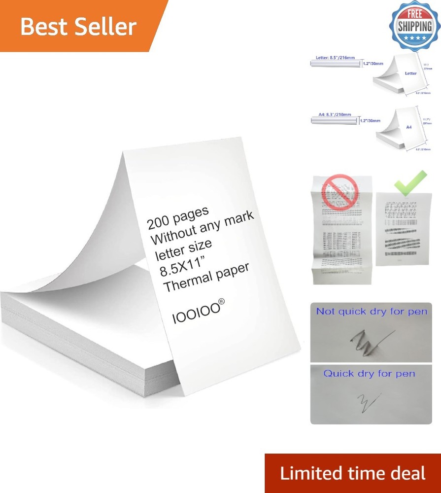 Continuous 200 Page Thermal Printer Paper 8.5 x 11 – Coated, Without Black Marks