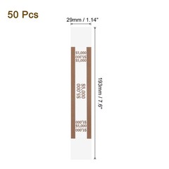 Pack of 50 Money Band Bundles, Self-Adhesive Bill Wrappers, 7.6″x1.14″, Brown