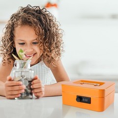 Cash Box with Money Tray and Combination Medium, Orange Lock
