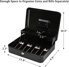Large Cash Box with Money Tray and Lock – Safe Box for Cash Saving Key Lock Mone
