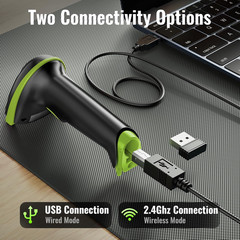 Barcode Scanner Wireless Versatile 2-In-1 (2.4Ghz Wireless+Usb 2.0 Wired) with B