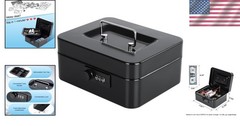 Compact Black Cash Box with Removable Tray and 3-Digit Combination Lock