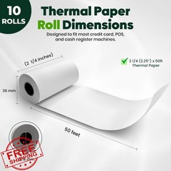 PM Company Thermal Receipt Rolls 2 1/4″ x 50 ft BPA-Free 10 Pack Terminals
