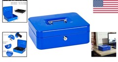Multi-Compartment Cash Box with Key Lock – Stylish Blue Money Saving Box 9.84”