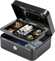 Medium Cash Box with Removable Money Tray, Key Lock Metal Storage Box with 2 …