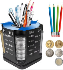 2-in-1 Rotatable Coin Counter & Sorter with Pen Holder Desk Organizer