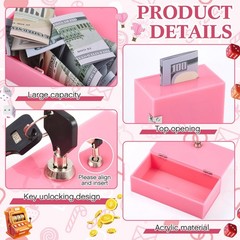 Extra Large Acrylic Portable Cash Box 2 Key Pocket Size Waist Bank Pink Case