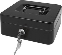 Steel Cash Box with Key Lock, Metal Small Money Organizer with Money Tray,Cash S