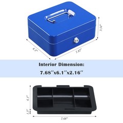 xydled Locking Steel Medium Cash Box with Removable Coin Tray and Key Lock,7….
