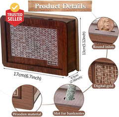 10000 Savings Challenge Box,Cash Vault Wooden Savings Box,Kakeibo Money Box,Wood