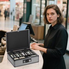 Locking Cash Box with Money Tray and Key, Secure Money Safe Box for Cash, Por…