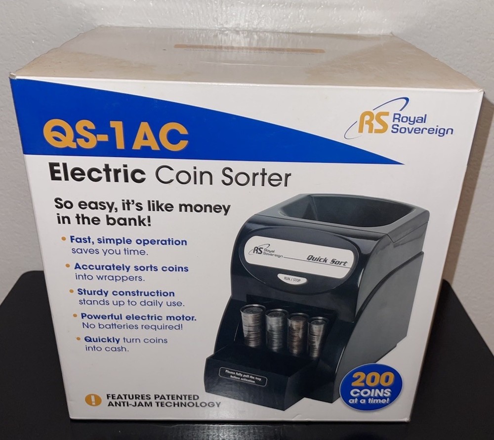 Royal Sovereign QS-1AC Electric Coin Sorter 200 Coins At One Time Anti Jam