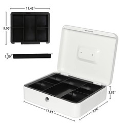 Cash Box Key Lock White 11.8×9.4×3.5 Inch XLarge Metal Money Tray Safe Box