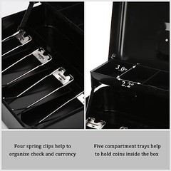 XLarge Locking Cash Box with Money Tray, Key Lock Safe, 11.8″x9.5″x3.5″ Black