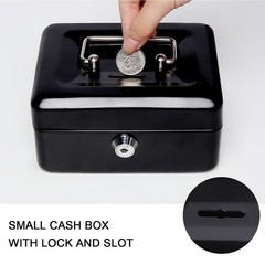 Secure Metal Cash Box for Kids – Small Lock Box with Top Slot, Black, 5.91″x4.72