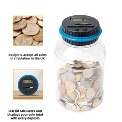 Electronic Digital LCD Coin Counter Counting Jar Money Saving Piggy Bank 1.8L OY