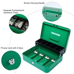 Locking Cash Box Money Safe Box With Key Organizer 30cm Green Steel Durable