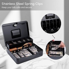 Cash Box Money Tray Top Key PushButton Lock Safe XL 11.8×9.45×3.54″ Black