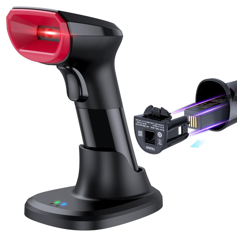 TMSL-58CR 2D Bluetooth Barcode Scanner with USB Cradle, Easy Replaceable Batt…