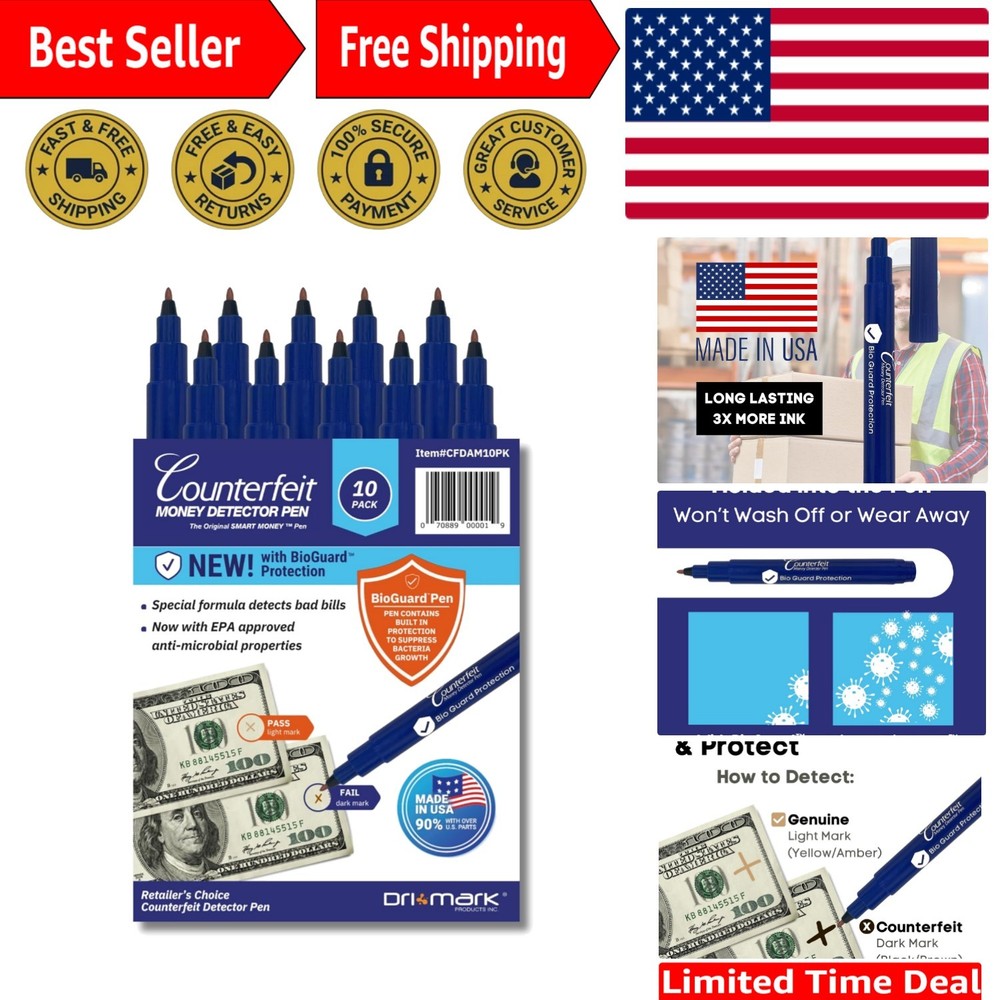 Durable 10-Pack Pocket-Sized Counterfeit Detection Pens for U.S. Currency