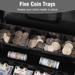 Locking Cash Box with Top Lock,Money Box with Cash Tray,4 Bill/5 Coin Slots,Lock