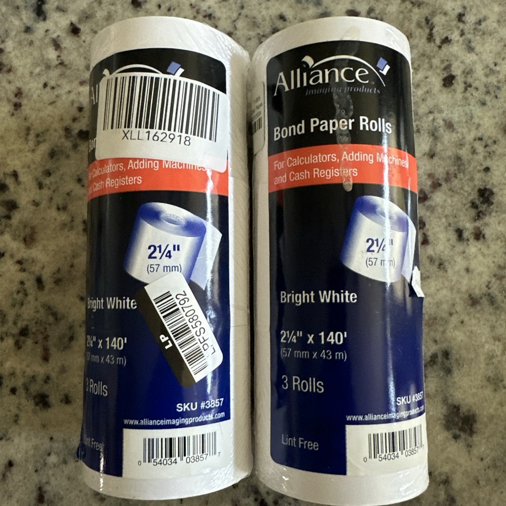 2 Alliance Bond Paper 6 Rolls 2.25 X 140′ Total For Registers Adding Machines
