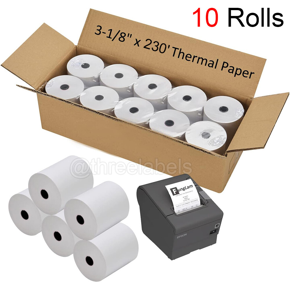 10 Rolls 3-1/8″ x 230′ Thermal Paper Roll Cash Register POS Receipt Paper 230FT