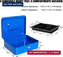Jssmst Cash Box with Tray – Cash Box with Key Lock Safe Money Box with Cash Tray