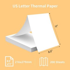 US Letter Thermal Printer Paper 200 Sheets 8.5×11 Inch Quick Dry Folded