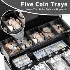 Locking Cash/Money Saving Organizer Box with Lock Safe with Key and Cash Tray, B