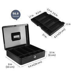 Cash Box with Money Tray and Lock – Metal Cash Box for Small Businesses, 9-Co…
