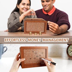 $10000 Cash Vault Wooden Savings Box,Wooden Savings Box with Money Target Numb