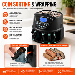 Electronic USD Coin Sorter and Counter, LCD Display, Sorts 270 Coins Per Minute