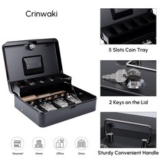 Cash Box Money Tray Top Key PushButton Lock Safe XL 11.8×9.45×3.54″ Black