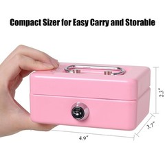 Jssmst Small Cash Box with Lock and Slot, Metal Coin Piggy Bank X-Small, Pink