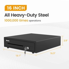 Beelta 16″ Heavy Duty Cash Drawer for POS System – Fully Removable Tray, 5 Bi…