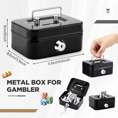 Metal Box for Gambler with 2 Keys Portable Safe Casino Pocket Sized Casino Ca.