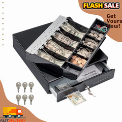 13″ Cash Register Drawer for POS System, 2-Tier Tray, 4 Bill 5 Coin, Key-Lock