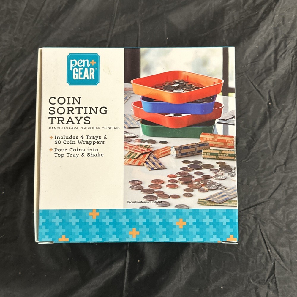 Coin Sorting Trays – 4 Trays and 20 Coin Wrappers Included Pour & Shake
