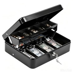 Metal Cash Drawer with Key Lock Auto Pop Coin Tray Cash Box Coin Tray Cash Box