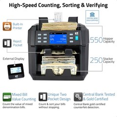 Mixed Denomination Bill Counter Sorter Machine Cash Money Currency Counting ZZap