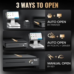 Tera 13″ Auto Open Cash Register Drawer, Heavy Duty, 4 Bill/6 Coin, 5 Keys