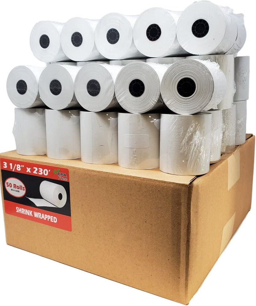 55GSM – Shrink Wrap 3 1/8 X230 Feet Clover Station Thermal Paper Rolls (1 CASE –