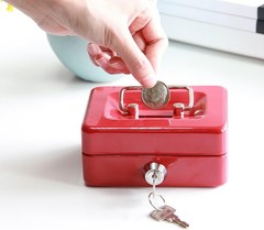 Lightweight Red Metal Coin Bank with Key Control – Safe Storage for Valuables
