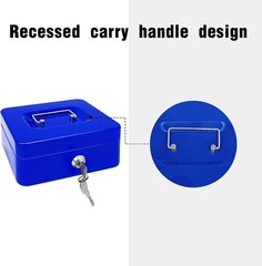 Steel Cash Box with Key Lock, Metal Small Money Organizer with Money Tray,Cas…